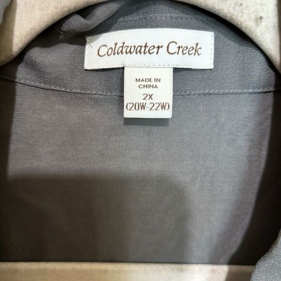 Coldwater Creek Top Womens 2X 20W 22W Gray Silk Button Up Shirt Sheer Blouse - Picture 7 of 9